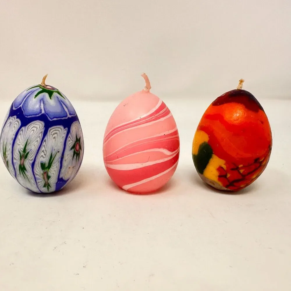 Vintage Multicolor Floral Egg Candles Set of 7 Candle & Egg collectors 2.5”